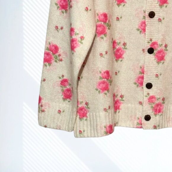 NWOT Gorgeous Pink Rose Floral Print Knit Cardigan Sweater Layering Size 2XL - Picture 5 of 13